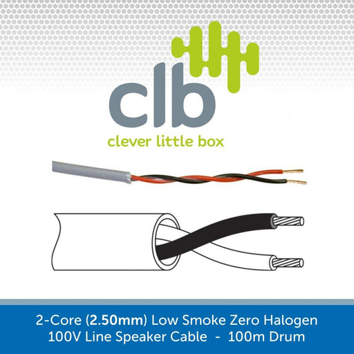 2-Core (2.50mm) Low Smoke Zero Halogen 100V Line Speaker Cable, 100m Drum