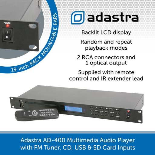Adastra AD-400 Multimedia Audio Player with FM Tuner, CD, USB & SD Card Inputs