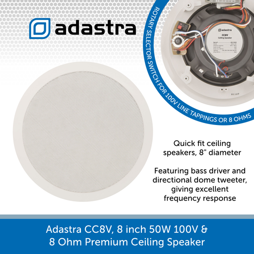 Adastra CC8V, 8 inch 50W 100V & 8 Ohm Premium Ceiling Speaker