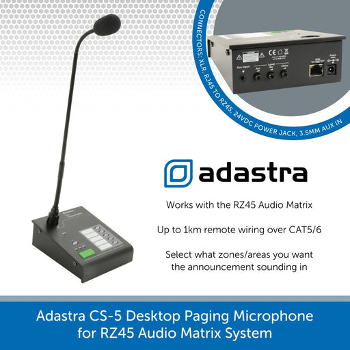 Adastra CS-5 Desktop Paging Microphone for RZ45 Audio Matrix System