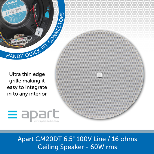 Apart CM20DT 6.5" 100V Line / 16 ohms Background Music System Ceiling Speaker - 60W rms