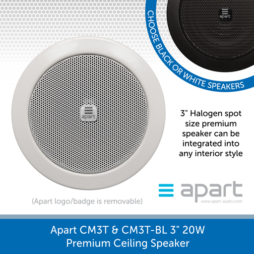 Apart Audio CM3T & CM3T-BL 3 inch 20W Background Audio Premium Ceiling Speaker - Black or White