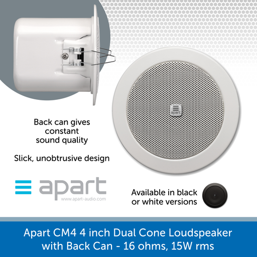 Apart Audio CM4 & CM4-BL 4 inch Dual Cone Loudspeaker with Back Can - 16 ohms, 15W rms