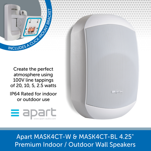 Available in white or black Apart Audio MASK4CT-W & MASK4CT-BL 4.25" Premium Indoor / Outdoor Wall Speakers, 100V Line / 16 Ohm