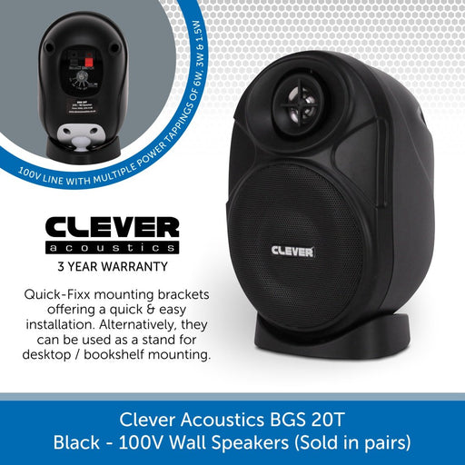 Clever Acoustics BGS 20T Black 100V Wall Speakers (Pair)