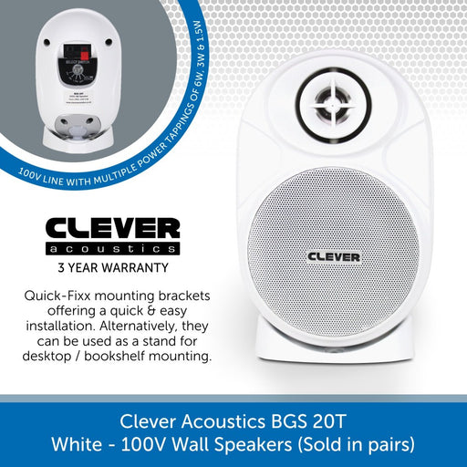 Clever Acoustics BGS 20T White 100V Wall Speakers (Pair)