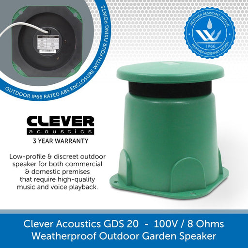 Clever Acoustics GDS 20 Weatherproof Outdoor Garden Speaker, 100V / 8 Ohms