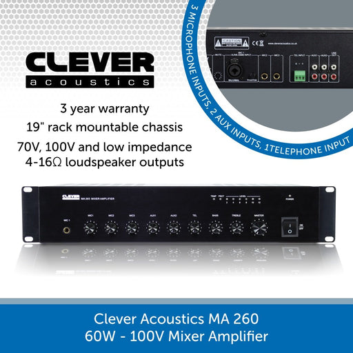 Clever Acoustics MA 260 60W 100V Mixer Amplifier