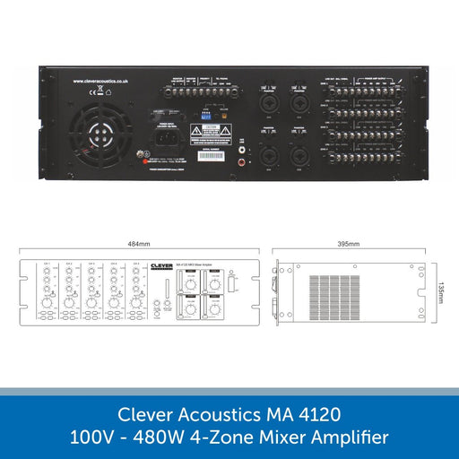 Clever Acoustics MA 4120 100V 480W 4-Zone Mixer Amplifier