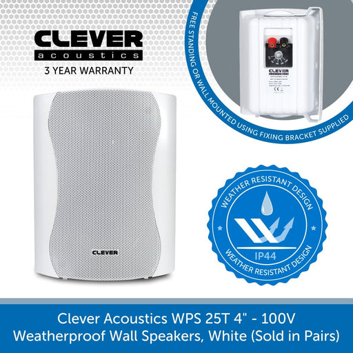 Clever Acoustics WPS 25T 4" 100V Weatherproof Wall Speakers, White (Pair)