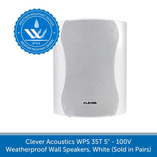 Clever Acoustics WPS 35T 5" 100V Weatherproof Wall Speakers, White (Pair)