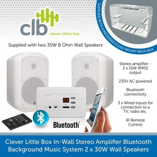 Clever Little Box In-Wall Stereo Amplifier Bluetooth Background Music System 2 x 30W Wall Speakers