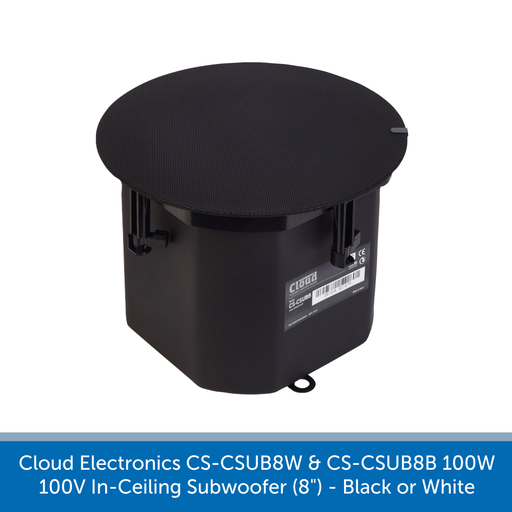Available in white or black Cloud Electronics CS-CSUB8W & CS-CSUB8B Professional 100W/100V In-Ceiling Subwoofer (8")