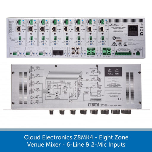 Cloud Electronics Z8MK4 - Eight Zone Venue Mixer, 6-Line & 2-Mic Inputs