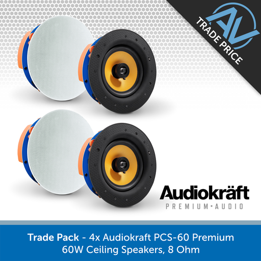 Trade Pack - 4x Audiokraft PCS-60 Premium 60W Ceiling Speakers, 8 Ohm