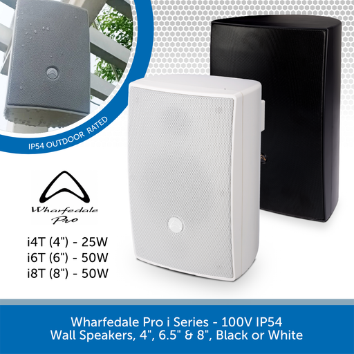Wharfedale Pro i Series - 100V IP54 Wall Speakers, 4", 6.5" & 8", Black or White