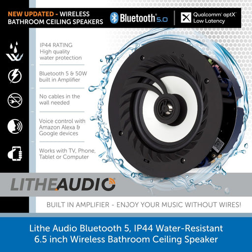 Lithe Audio Bluetooth 5, IP44 Water-Resistant Wireless Bathroom Ceiling Speaker