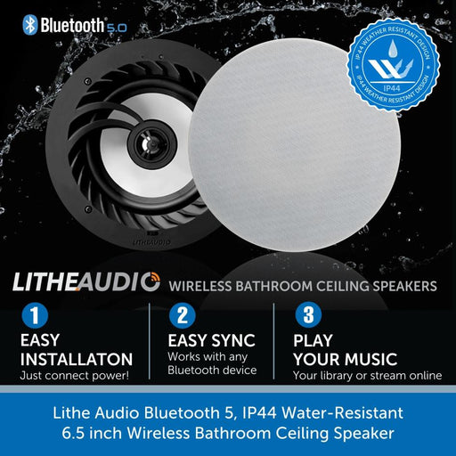 Lithe Audio Bluetooth 5, IP44 Water-Resistant Wireless Bathroom Ceiling Speaker