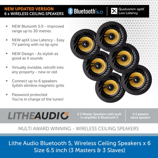Lithe Audio Bluetooth, Wireless Ceiling Speakers x 6