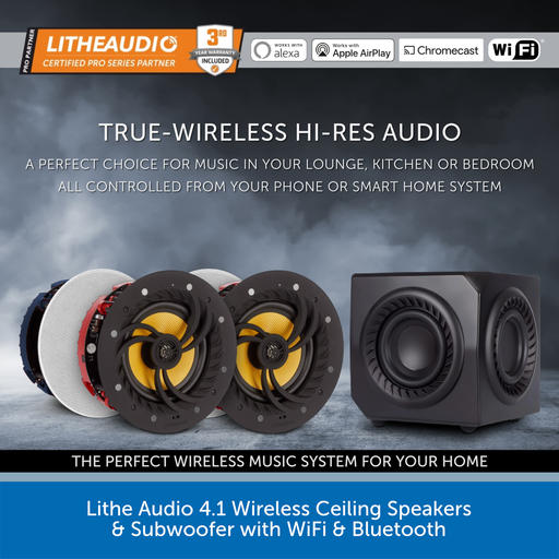 Lithe Audio 4.1 Wireless Ceiling Speakers & Subwoofer with WiFi & Bluetooth