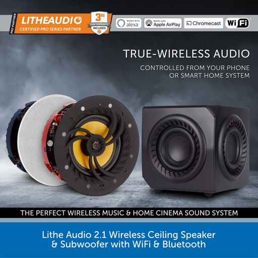 Lithe Audio 2.1 Wireless Ceiling Speaker & Subwoofer with WiFi & Bluetooth