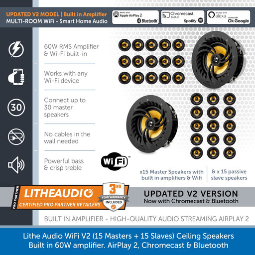 Lithe Audio WiFi V2 Ceiling Speakers 15 Masters and 15 Slaves