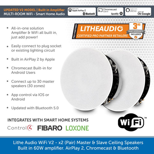 Lithe Audio WiFi V2 Ceiling Speakers Pair Master and Slave