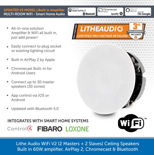 Lithe Audio WiFi V2 Multi Room Ceiling Speakers 2 Masters and 2 Slaves