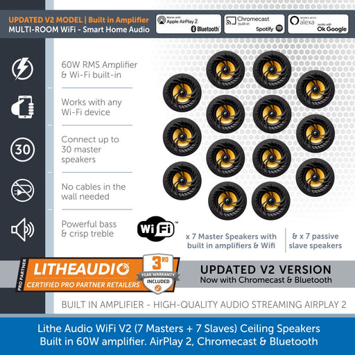 Lithe Audio WiFi V2 Multi Room Ceiling Speakers 7 Masters and 7 Slaves