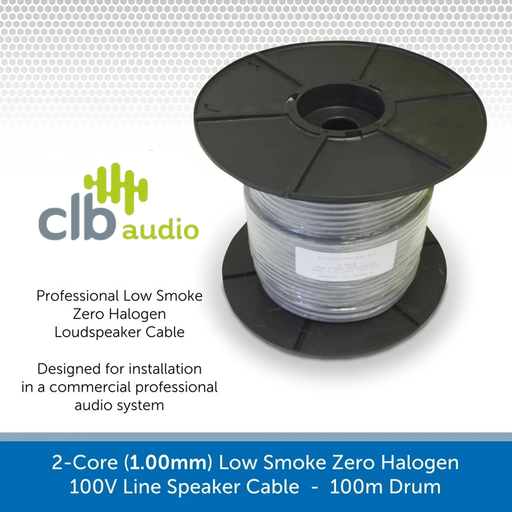 2-Core (1.00mm) Low Smoke Zero Halogen 100V Line Speaker Cable, 100m Drum
