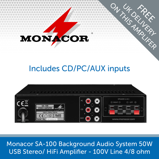 Showing the rear of a Monacor SA-100