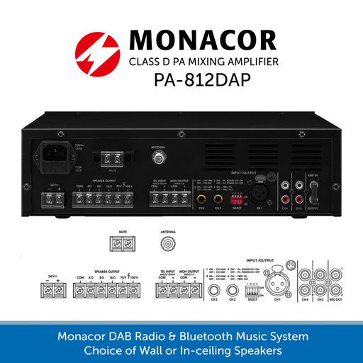 Monacor DAB Radio & Bluetooth Music System - Choice of Wall or In-ceiling Speakers