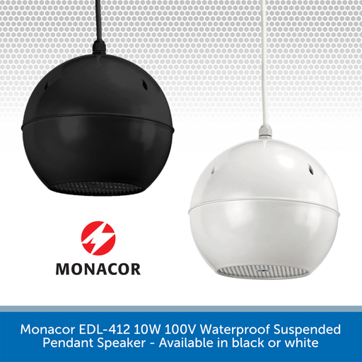 Monacor EDL-412 10W 100V Waterproof Suspended Pendant Speaker - Available in black or white