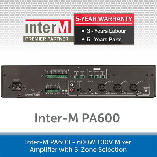 Inter-M PA600 - 600W 100V Mixer Amplifier with 5-Zone Selection