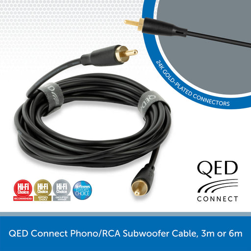 QED Connect Phono/RCA Subwoofer Cable, 3m or 6m