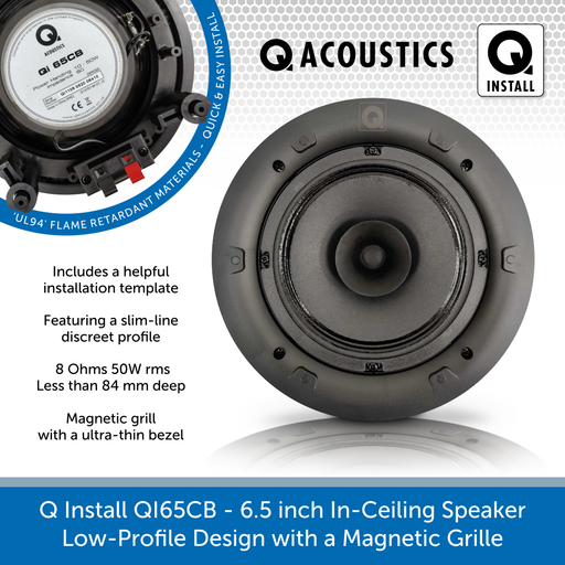 Q Install QI65CB - 6.5 inch In-Ceiling Speaker (8 ohms - 50W rms) Low-Profile with a Magnetic Grille