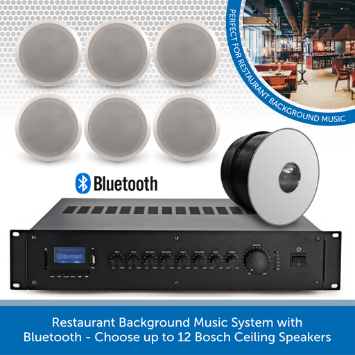 Restaurant Background Music System with Bluetooth - Choose up to 12 Bosch Ceiling Speakers