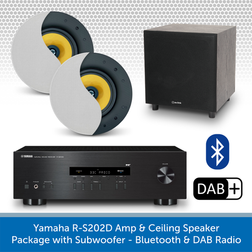 Yamaha RS202D Bluetooth & DAB Amplifier with 6.5" Ceiling Speakers & 100W Subwoofer