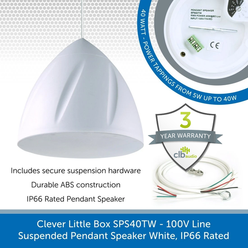 CLB Audio SPS40TW Warehouse Music Pendant Speaker, 40W / 100V