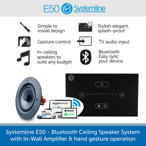 Systemline E50 - Bluetooth Ceiling Speaker System with In-Wall Gesture Control Amplifier