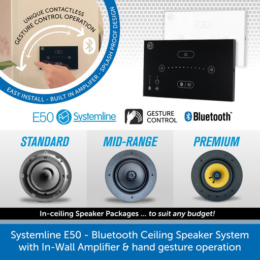 Systemline E50 - Bluetooth Ceiling Speaker System with In-Wall Gesture Control Amplifier